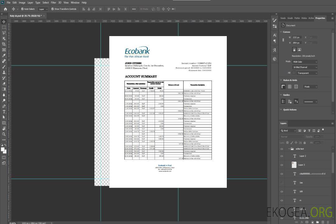 Modèle Excel et PDF de relevé bancaire Tchad Ecobank, entièrement modifiable (AutoSum) template